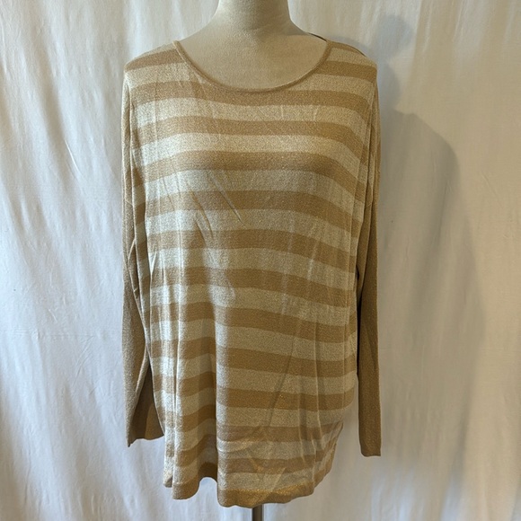Dana Buchman striped gold top with gold shimmer and gold buttons, size:XL - Picture 1 of 6